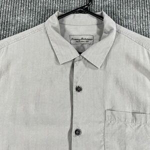 Tommy Bahama Shirt Mens Large Gray Short Sleeve Button Up Silk Original Fit